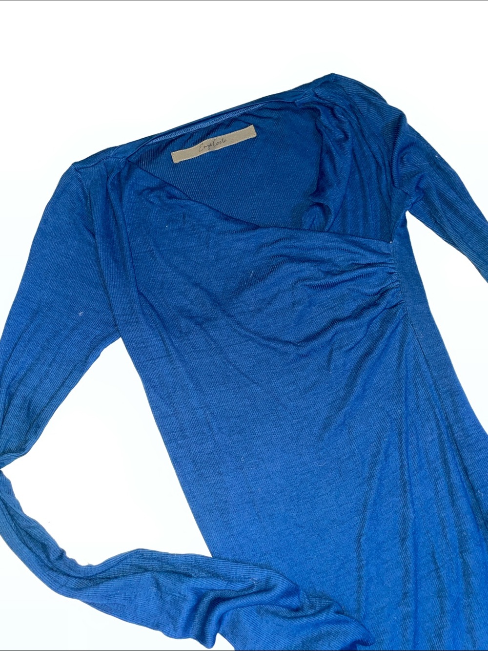Enza Costa Blue Long Sleeve Faux Wrap-Style Front MIDI